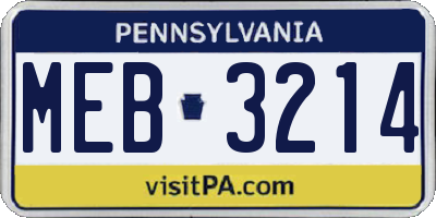 PA license plate MEB3214