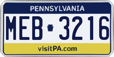 PA license plate MEB3216