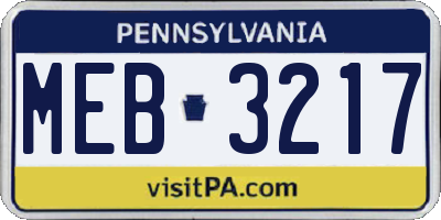 PA license plate MEB3217