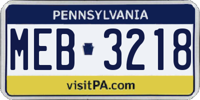 PA license plate MEB3218