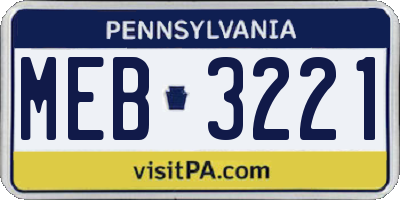 PA license plate MEB3221