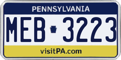 PA license plate MEB3223