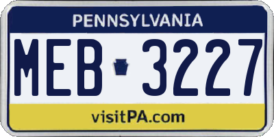 PA license plate MEB3227