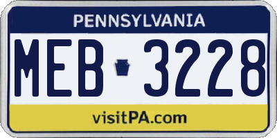 PA license plate MEB3228