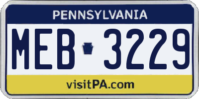 PA license plate MEB3229