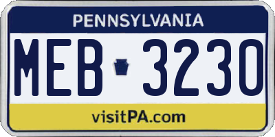 PA license plate MEB3230