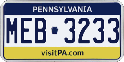 PA license plate MEB3233