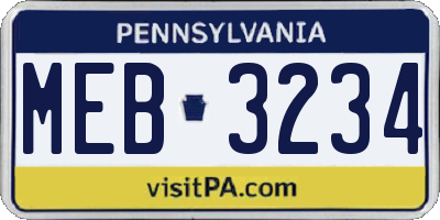 PA license plate MEB3234