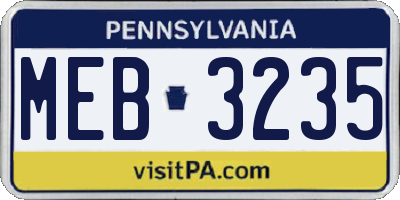 PA license plate MEB3235