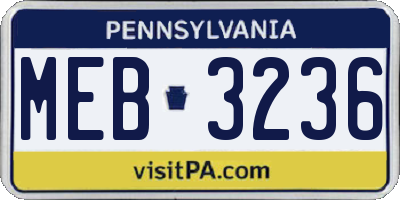 PA license plate MEB3236