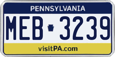 PA license plate MEB3239