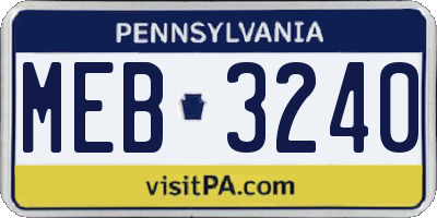 PA license plate MEB3240