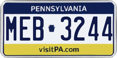 PA license plate MEB3244