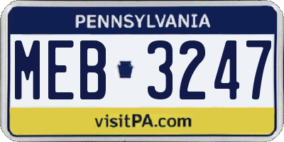 PA license plate MEB3247