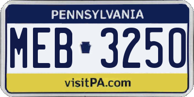 PA license plate MEB3250