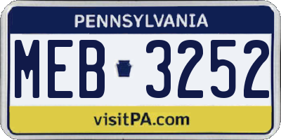 PA license plate MEB3252