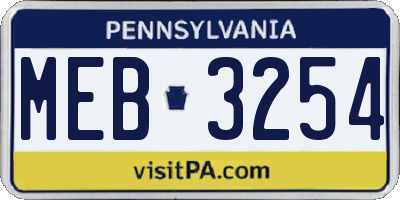 PA license plate MEB3254