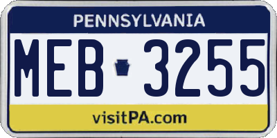 PA license plate MEB3255