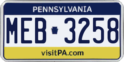 PA license plate MEB3258