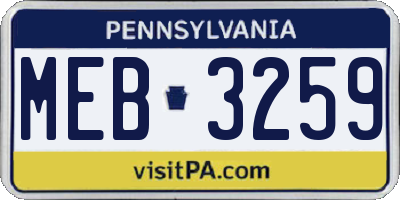 PA license plate MEB3259