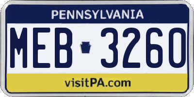 PA license plate MEB3260