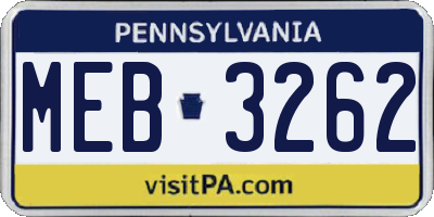 PA license plate MEB3262