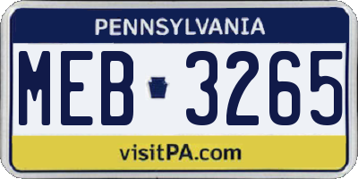 PA license plate MEB3265