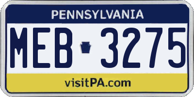 PA license plate MEB3275