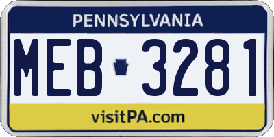 PA license plate MEB3281
