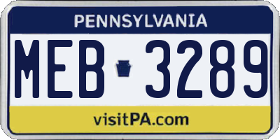 PA license plate MEB3289