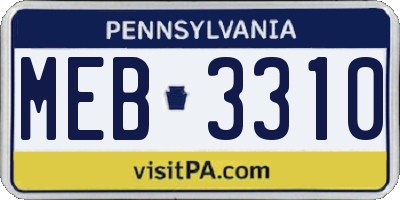 PA license plate MEB3310