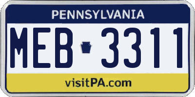 PA license plate MEB3311