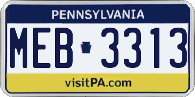 PA license plate MEB3313