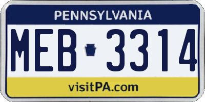 PA license plate MEB3314