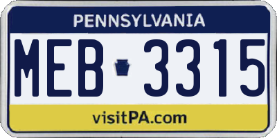 PA license plate MEB3315
