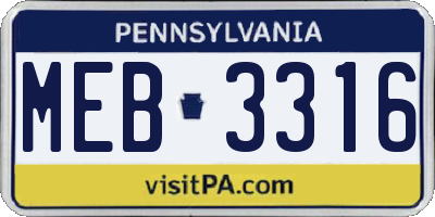 PA license plate MEB3316