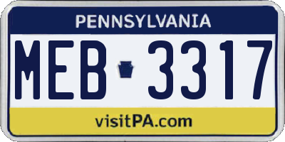 PA license plate MEB3317