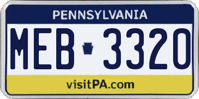 PA license plate MEB3320
