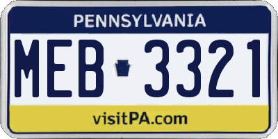 PA license plate MEB3321