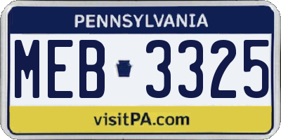 PA license plate MEB3325