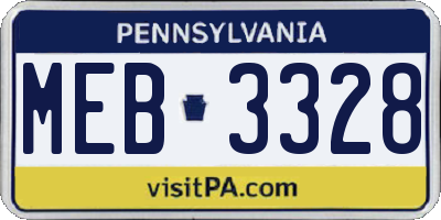 PA license plate MEB3328
