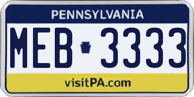 PA license plate MEB3333
