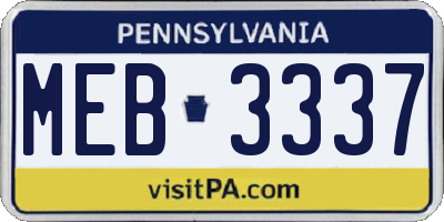 PA license plate MEB3337