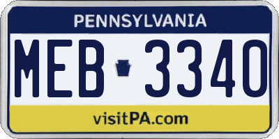 PA license plate MEB3340