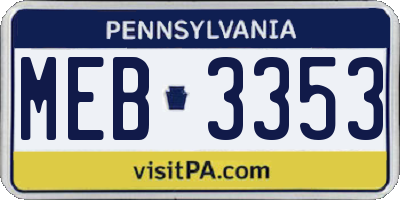 PA license plate MEB3353