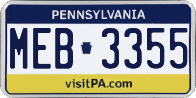 PA license plate MEB3355