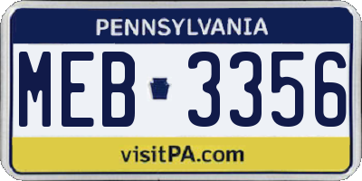 PA license plate MEB3356