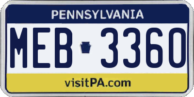 PA license plate MEB3360