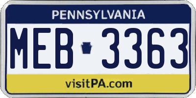 PA license plate MEB3363