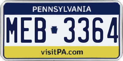PA license plate MEB3364